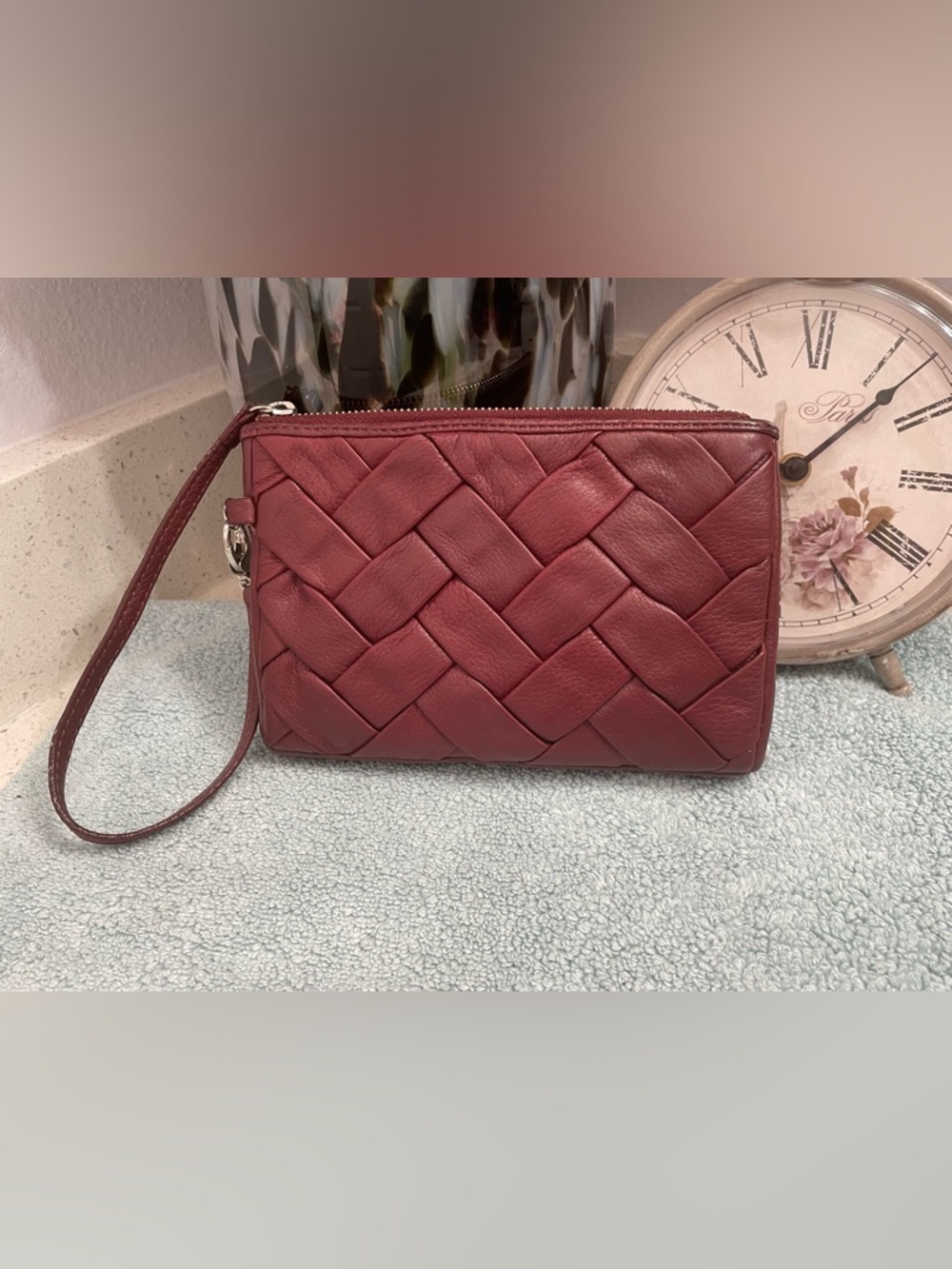 Cole Haan Woven Leather Wristlet - Burgundy